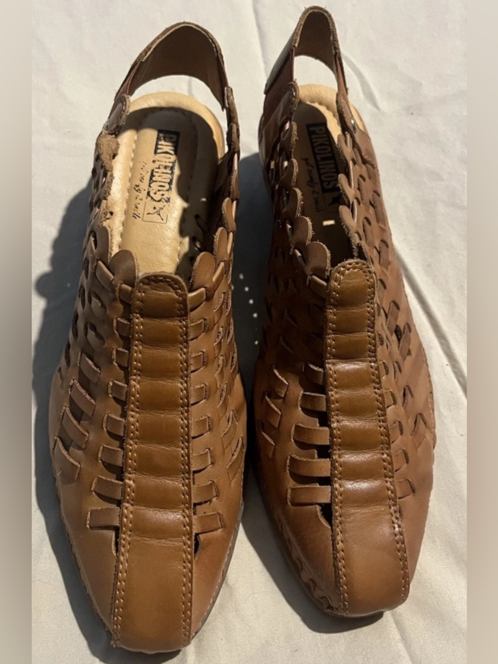 PIKOLINOS Romana Slingback Tan Woven Leather Mules